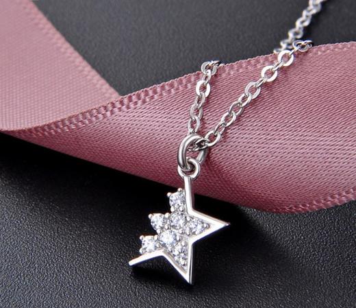 【首饰】s925纯银半星星个性镶锆石吊坠锁骨链套链 商品图0