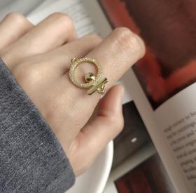 【首饰】925纯银指环金色戒简约百搭圆圈可调节戒指