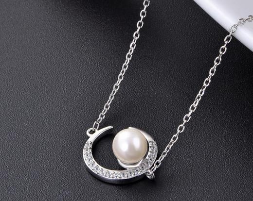 【首饰】s925纯银月亮项链时尚镶钻贝珠吊坠锁骨链 商品图1