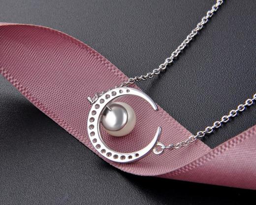 【首饰】s925纯银月亮项链时尚镶钻贝珠吊坠锁骨链 商品图2