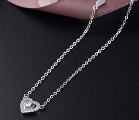 【首饰】s925纯银简约爱心锆石吊坠锁骨链