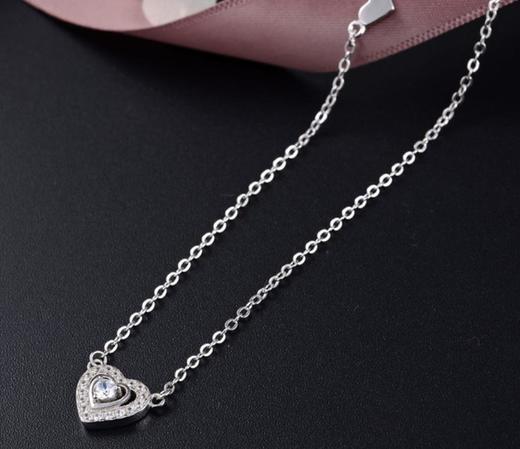 【首饰】s925纯银简约爱心锆石吊坠锁骨链 商品图0