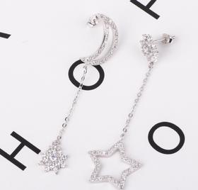 【首饰】s925纯银简约锆石星星月亮耳环