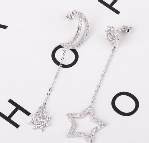 【首饰】s925纯银简约锆石星星月亮耳环 商品图0