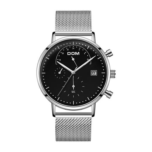 一般贸易多姆dom手表男士多功能运动夜光石英表钢带m612d1m黑盘银网带