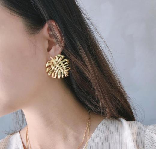 【首饰】925纯银龟背叶耳钉北欧风格不规则造型耳环 商品图1