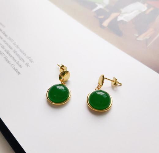 【首饰】925纯银绿玛瑙耳钉女日简约气质甜美耳饰 商品图1