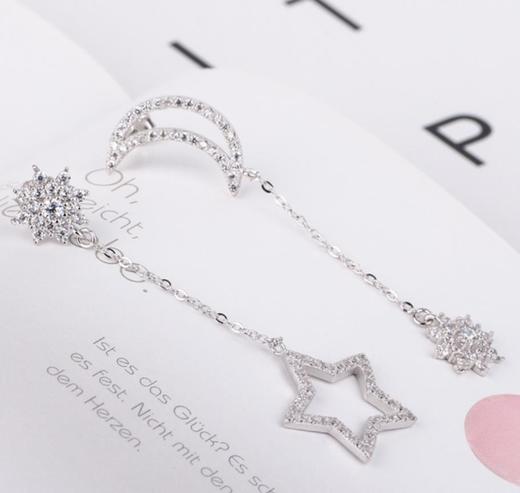 【首饰】s925纯银简约锆石星星月亮耳环 商品图1