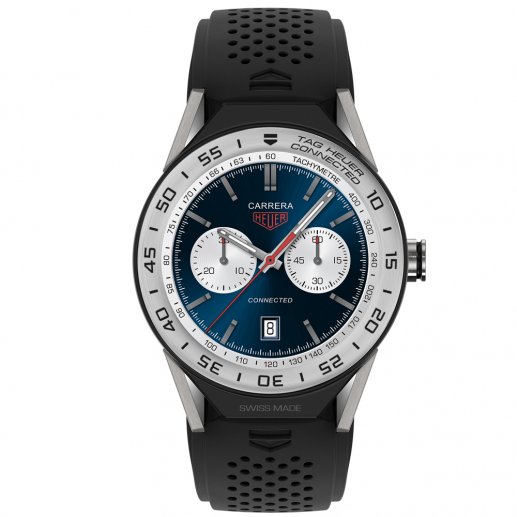 TAG Heuer泰格豪雅男式CONNECTED MODULAR黑色表盘5级钛金属表壳,经喷砂缎面处理黑色硫化多孔橡胶表带抗磨损蓝宝石水晶玻璃表镜电子动能智能表 防水腕表JPY带授权招加盟代理