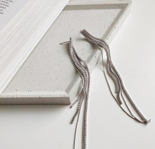 【首饰】925纯银流苏锆钻耳钉简约时尚耳坠 商品图1