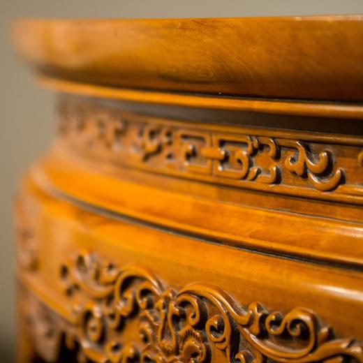 清 黄杨木嵌红木卷草纹双拼圆桌 - 明清家具研习社