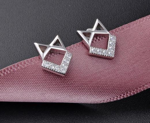 【首饰】s925纯银耳钉女小清新饰品镂空几何镶锆石耳饰 商品图1