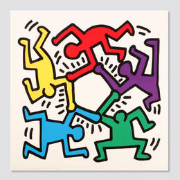 棉印花小方巾（Keith Haring街头绘画艺术家作品）