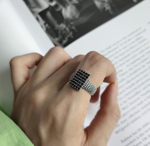 【首饰】925银戒指网红同款个性小众复古黑钻戒指 商品图0