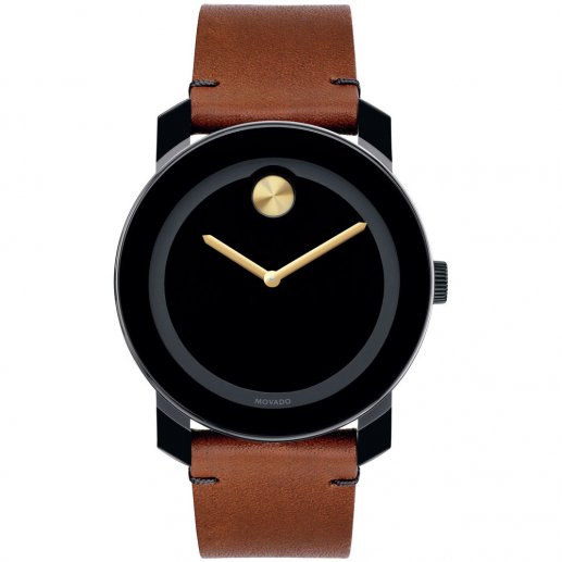 Movado摩凡陀通用MOVADO BOLD系列黑色表盘玫0瑰金指针黑色TR90加不锈钢外壳棕色皮质表带K1水晶表面瑞士振荡动能石英表 防水腕表 3600305JPY带授权招加盟代理