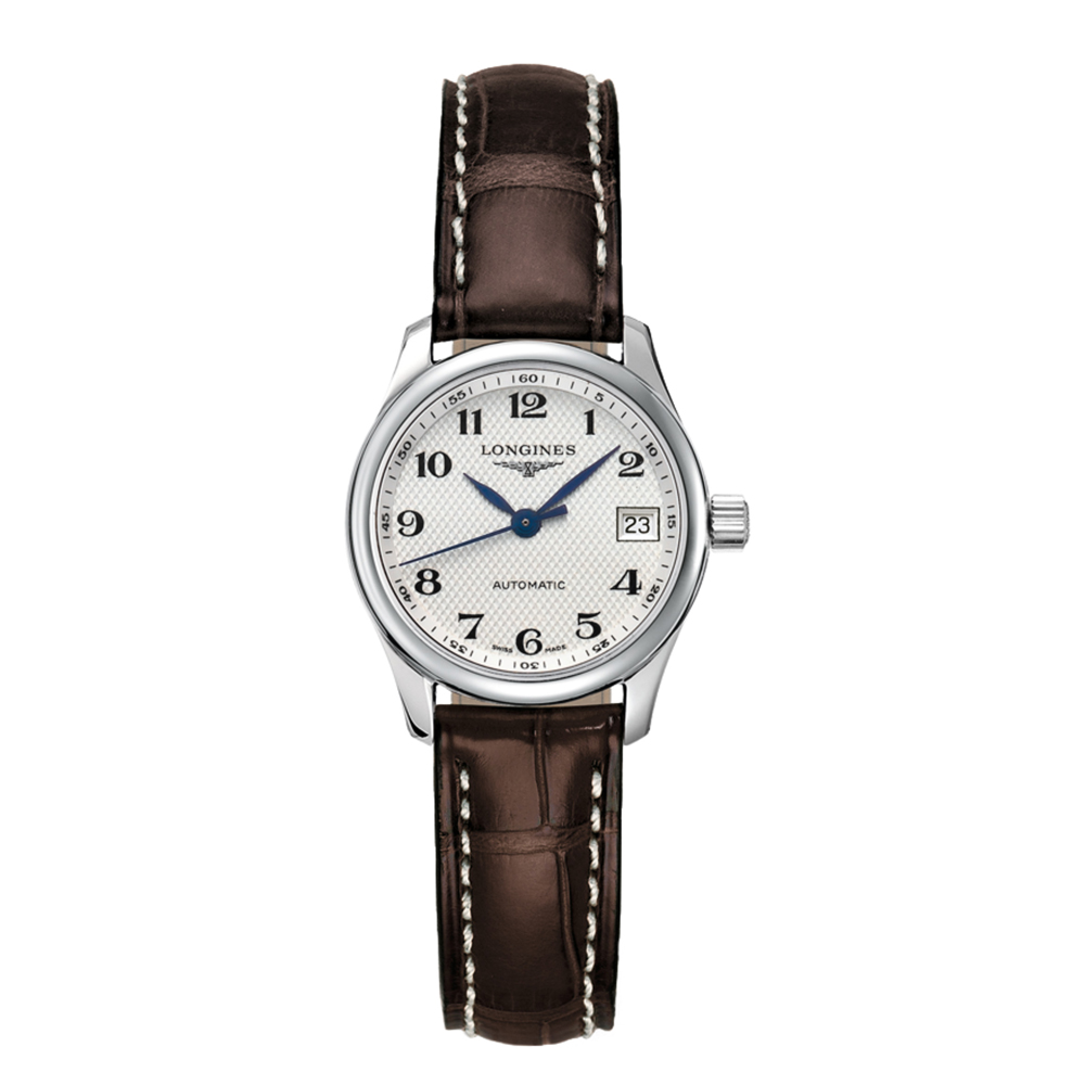 Longines浪琴女士WATCHMAKING TRADITION名匠系列银色"麦粒"饰纹表盘精钢外壳鳄鱼皮表带抗磨损合成蓝宝石表镜L595/592自动机械表防水腕表JPY带授权招加盟代理