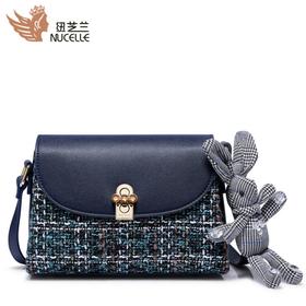 【一般贸易】【授权商品】纽芝兰（NUCELLE）新款复古粗花呢chic风女包 黎明蓝355