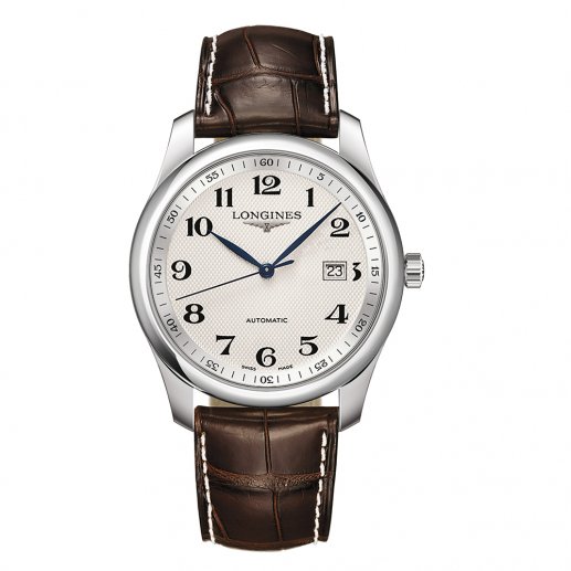 Longines浪琴男士WATCHMAKING TRADITION名匠系列银色"麦粒"饰纹表盘精钢外壳鳄鱼皮表带抗磨损合成蓝宝石表镜L619/888自动机械表防水腕表JPY带授权招加盟代理