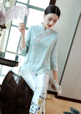 RFG-秋季新款民族风刺绣改良重工立领绣斜襟系扣上衣外套