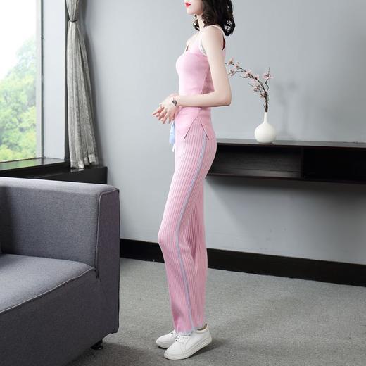 DES-2au194502秋冬新款撞色开衫长款外套小背心喇叭长裤针织三件套 商品图2