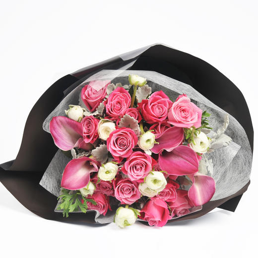 有间花店西洋牡丹海芋花束泰姬双色玫瑰七夕情人节创意礼物 鲜花店送花上门