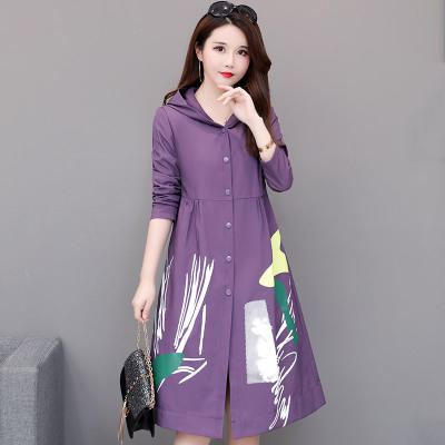 MZX-OS19YFME06韩版新款舒适面料印花减龄长袖单排暗扣连帽休闲风衣 商品图2