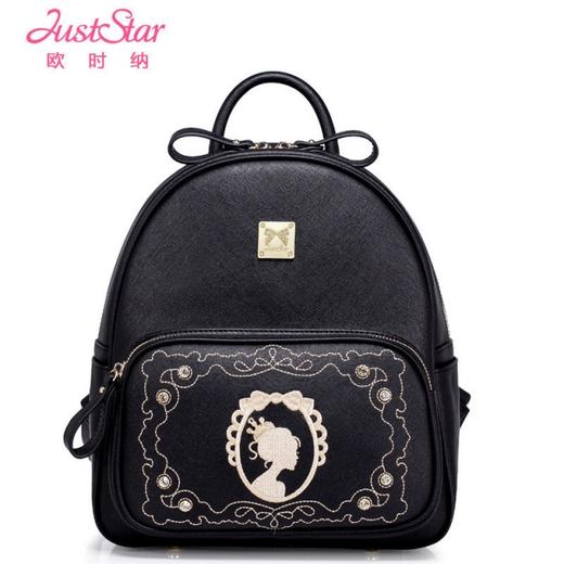 【一般贸易】【授权商品】欧时纳（JUST STAR）2019春夏韩版时尚女士双肩包 子夜黑936 商品图0