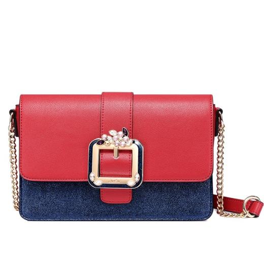 【一般贸易】【授权商品】欧时纳（JUST STAR）单肩撞色链条斜挎女包 新年红801 商品图0