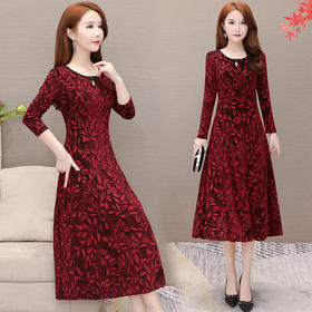 YWE  C217印花长袖过膝中长款连衣裙【优】