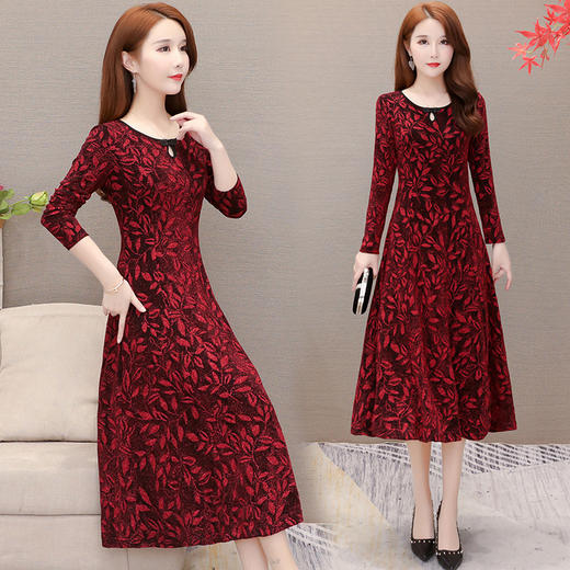 YWE  C217印花长袖过膝中长款连衣裙【优】 商品图0