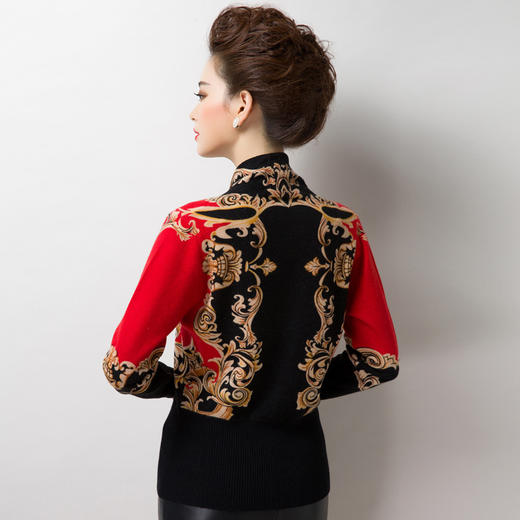 长袖V领印花羊毛衫妈妈装打底衫WY-98578 商品图1