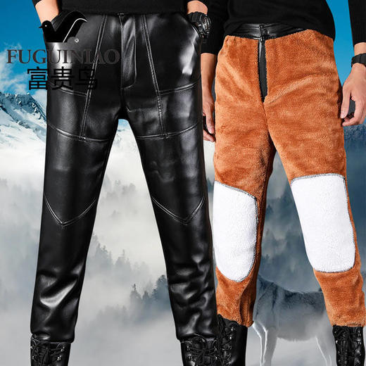 男士皮裤加绒加厚保暖皮裤中老年宽松摩托车皮裤男裤冬季 商品图0