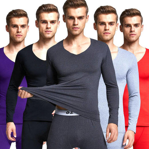 主播推荐【37度恒温自发热】冬季超薄V领无痕加绒保暖内衣男士秋衣裤套装 商品图3