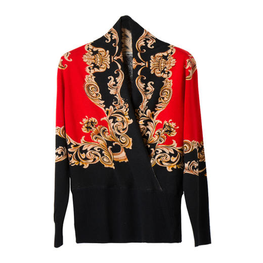 长袖V领印花羊毛衫妈妈装打底衫WY-98578 商品图4