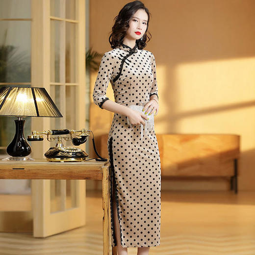 民国风改良，波点印花旗袍裙AYK-QF190817 商品图1