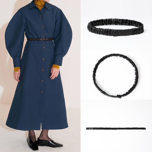 HIDEMI 百搭必备/黑色绵羊皮三粒扣腰带/可拉伸松紧弹力式 商品图13