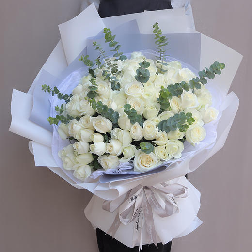 暖暖情谊花材99朵白玫瑰花束