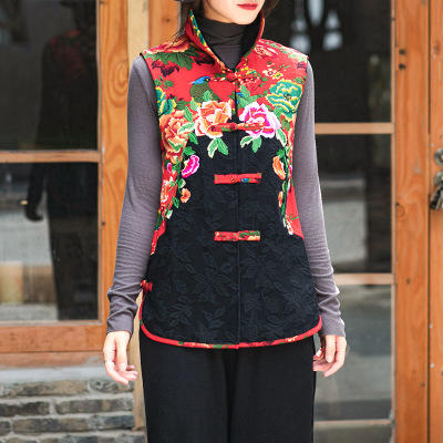 yx121拼色短马甲春秋款民族风马甲女短款绣花上衣