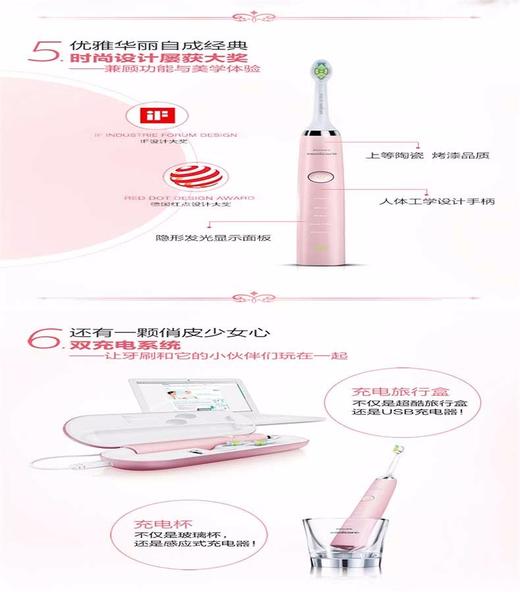 【精品推荐】PHILIPS/飞利浦 电动牙刷成人充电声波震动情侣牙刷钻石亮白型 HX9362/67奢宠粉钻JPY带授权招加盟代理 商品图5