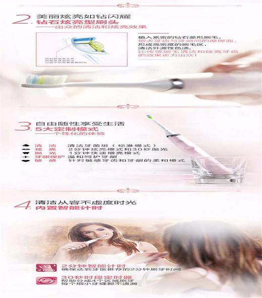 【精品推荐】PHILIPS/飞利浦 电动牙刷成人充电声波震动情侣牙刷钻石亮白型 HX9362/67奢宠粉钻JPY带授权招加盟代理 商品图4