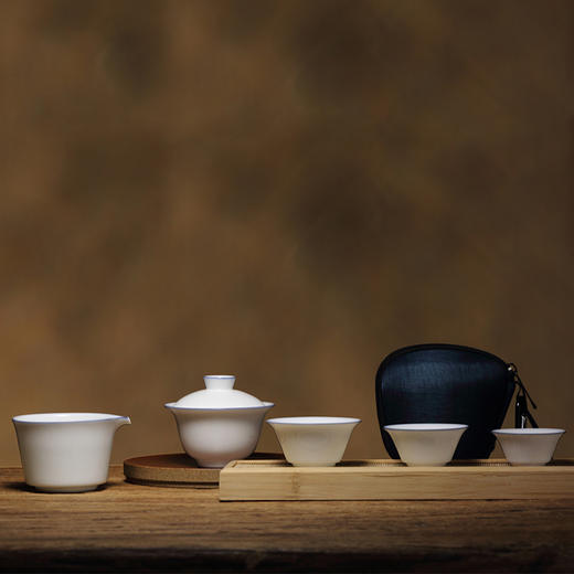 景德镇陶瓷功夫茶具套组.蓝边五件套 商品图3