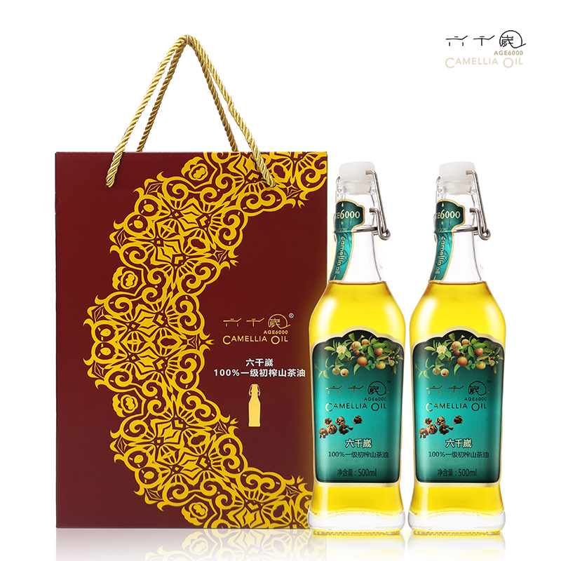 香港最受欢迎品牌 送礼佳品-健康营养油 六千嵗一级初榨山茶油 礼盒装500ML*2