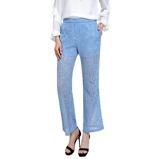 EITIE爱特爱女装夏季显瘦透气蕾丝钩花阔腿直筒休闲裤夏5905616 商品图4