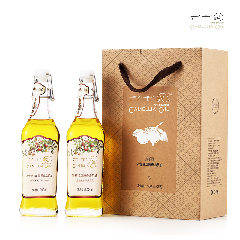 香港最受欢迎品牌 送礼佳品-健康营养油 六千嵗冷榨纯正原香山茶油 礼盒装500ML*2