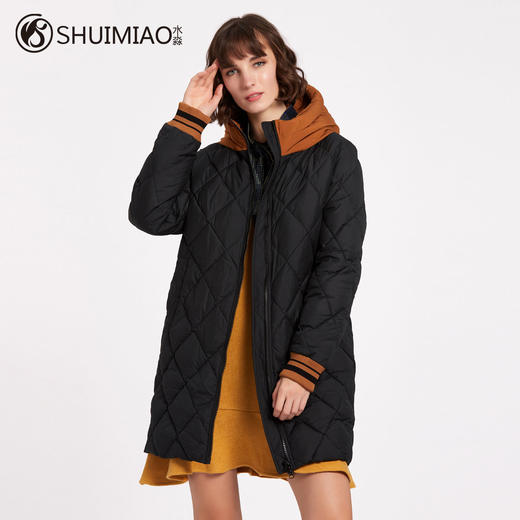 水淼2019新款冬装加厚羽绒服大码女装撞色连帽保暖羽绒衣女5155