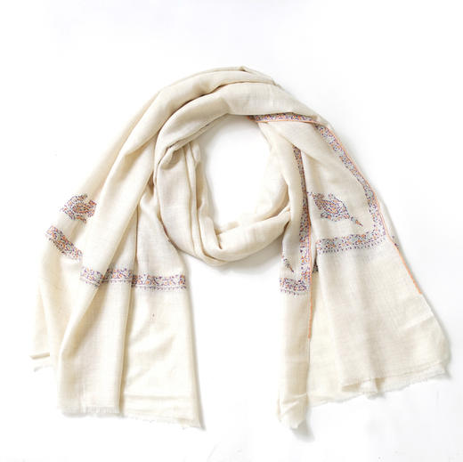 70cm宽 米白色 边绣 克什米尔pashmina羊绒围巾 - 2 商品图12