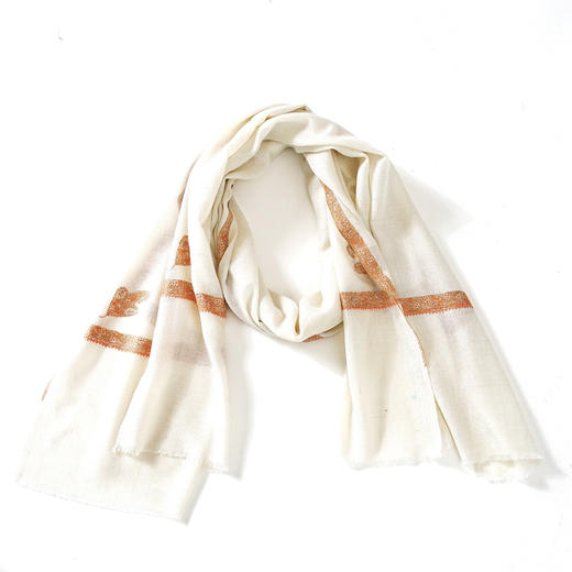 70cm宽 米白色 边绣 克什米尔pashmina羊绒围巾 - 3 商品图0