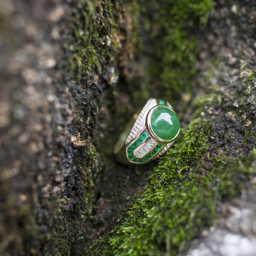 「倾城」翡翠祖母绿钻石戒指【现货14#】 商品图1