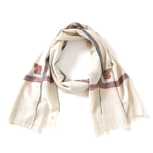 70cm宽 米白色 边绣 克什米尔pashmina羊绒围巾 - 3 商品图12