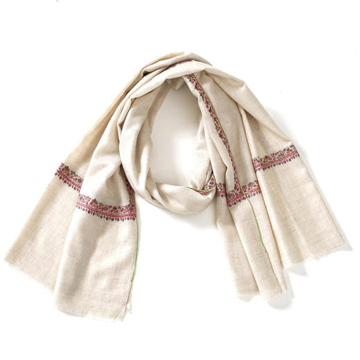 70cm宽 米白色 边绣 克什米尔pashmina羊绒围巾 - 3 商品图1